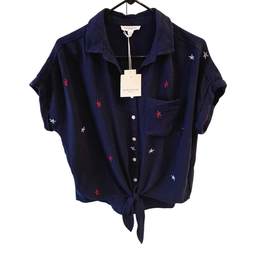 NWT 100% Cotton beachlunchlounge Rosie Star Print Tie-Front Shirt - Size S